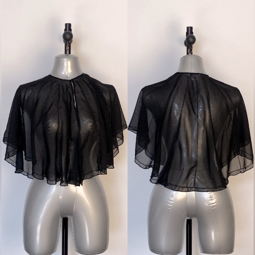 Black formal sheer lightweight beaded modest shrug poncho one size
